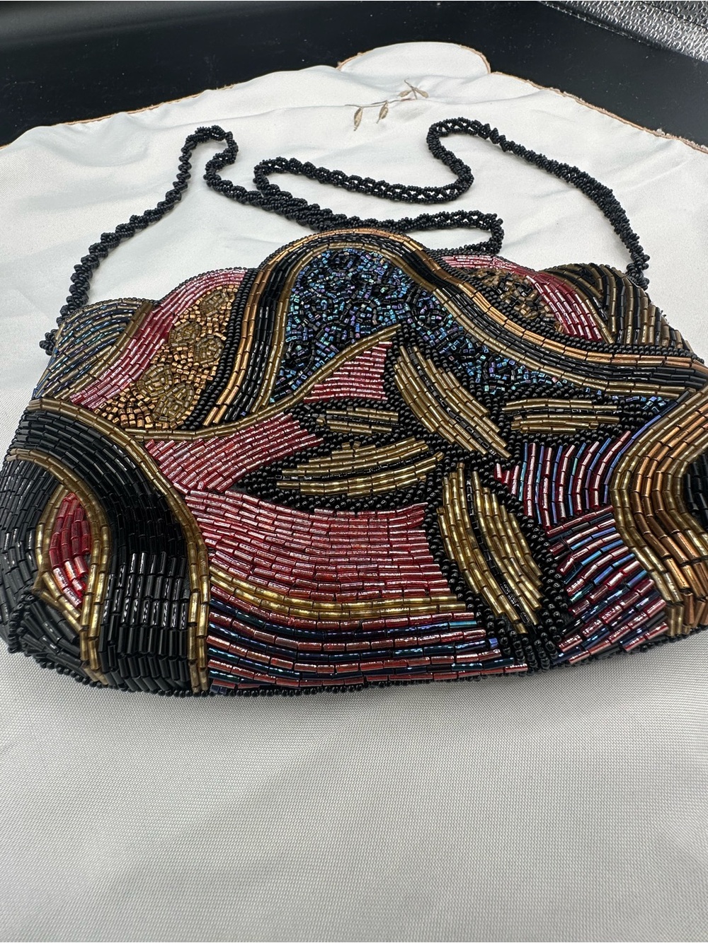 Express Beaded Clutch in Black, Gold & Pink